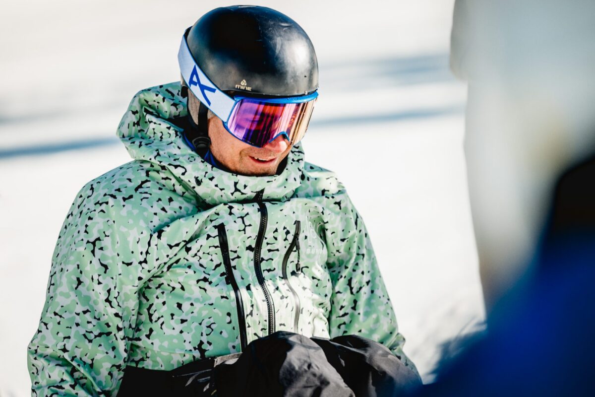 George, an NSCD participant, in his helmet and goggles on the mountain